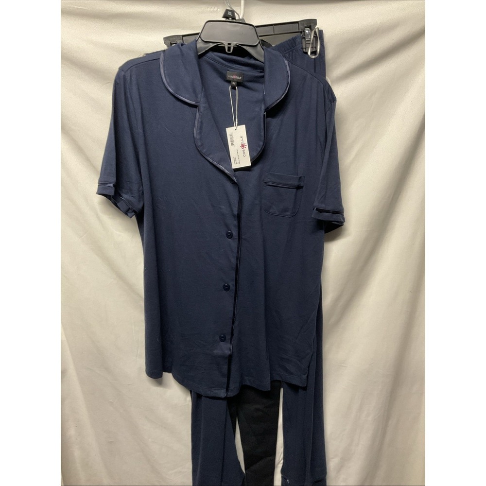 Cosabella Bella Pima Cotton Pajama Set Navy Womens‎ XL Short Sleeve Button Down